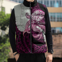 Pink Galaxy Polynesia Tribal Octopus Tattoo Sleeveless Puffer Jacket Pikake Lei Polynesian Pattern