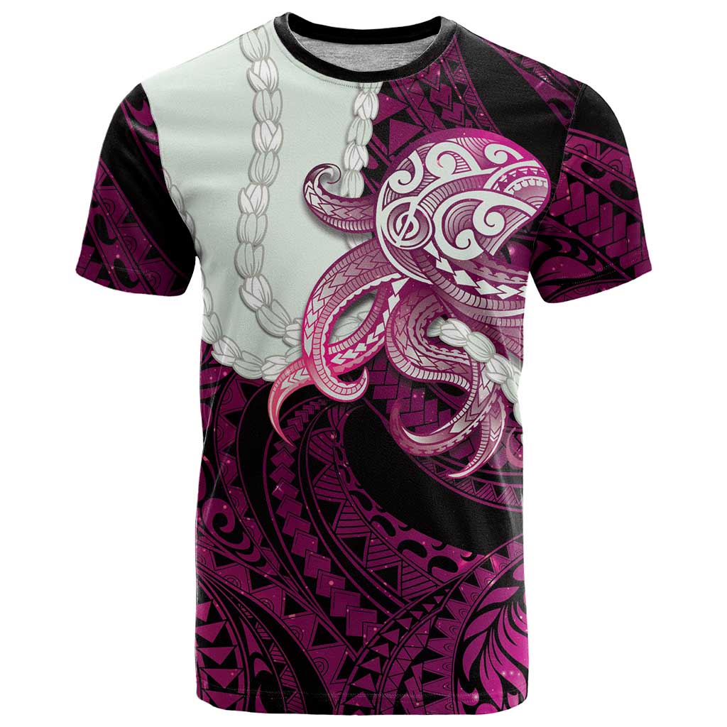 Pink Galaxy Polynesia Tribal Octopus Tattoo T Shirt Pikake Lei Polynesian Pattern