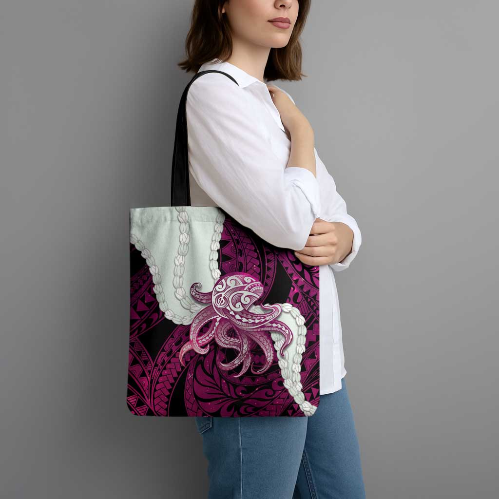 Pink Galaxy Polynesia Tribal Octopus Tattoo Tote Bag Pikake Lei Polynesian Pattern