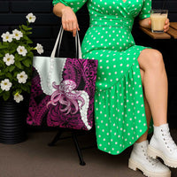 Pink Galaxy Polynesia Tribal Octopus Tattoo Tote Bag Pikake Lei Polynesian Pattern