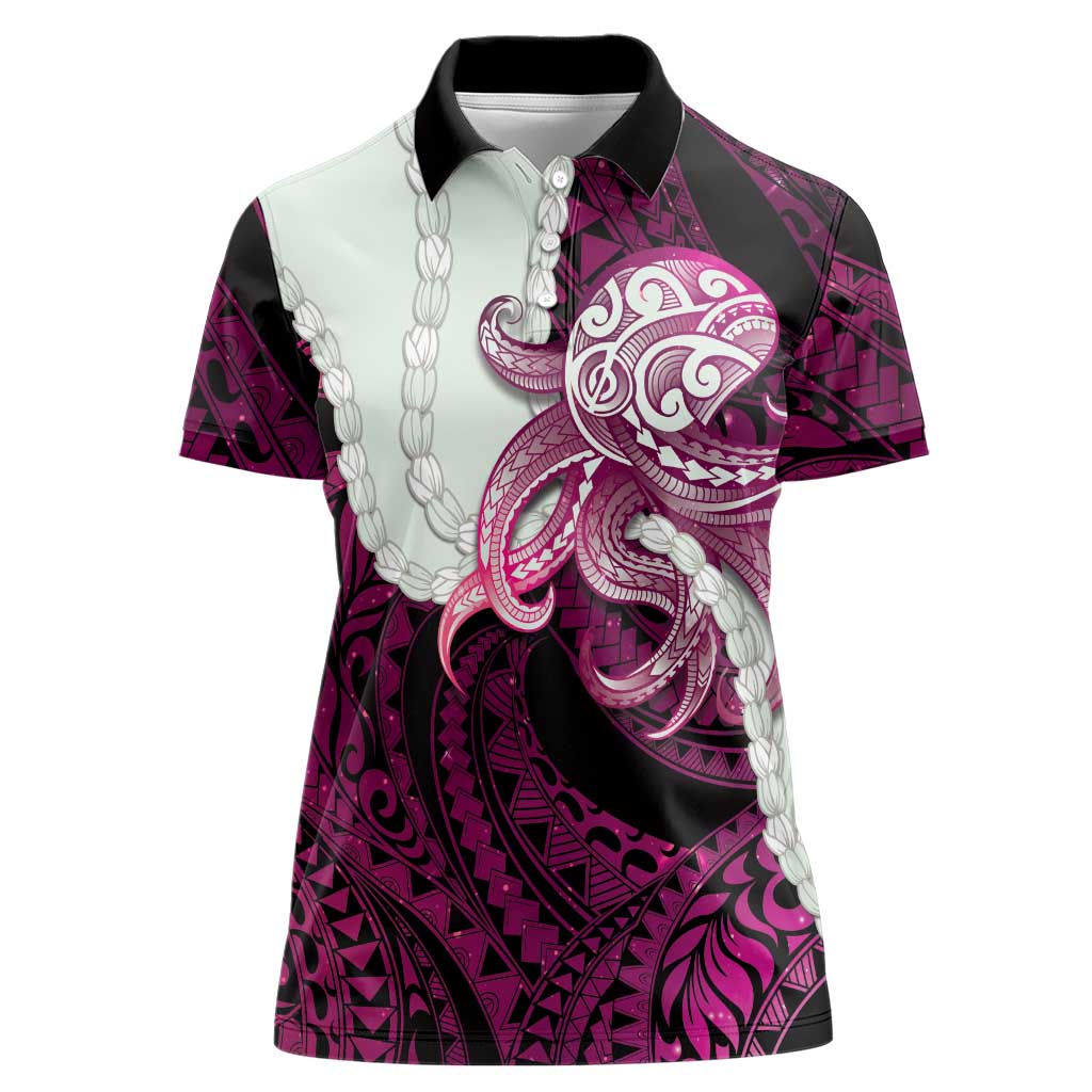 Pink Galaxy Polynesia Tribal Octopus Tattoo Women Polo Shirt Pikake Lei Polynesian Pattern
