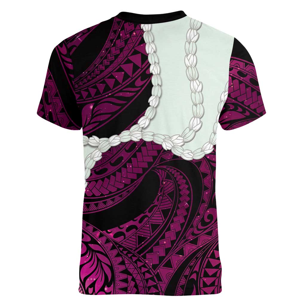 Pink Galaxy Polynesia Tribal Octopus Tattoo Women V-Neck T-Shirt Pikake Lei Polynesian Pattern LT14 - Polynesian Pride