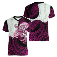 Pink Galaxy Polynesia Tribal Octopus Tattoo Women V-Neck T-Shirt Pikake Lei Polynesian Pattern LT14 - Polynesian Pride