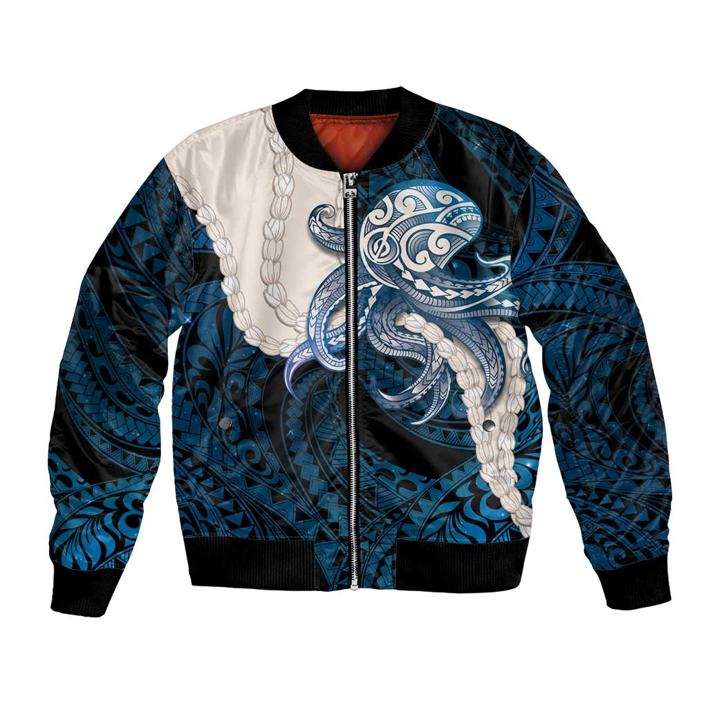 Blue Galaxy Polynesia Tribal Octopus Tattoo Bomber Jacket Pikake Lei Polynesian Pattern