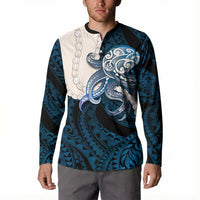 Blue Galaxy Polynesia Tribal Octopus Tattoo Button Sweatshirt Pikake Lei Polynesian Pattern LT14 - Polynesian Pride