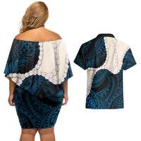 Blue Galaxy Polynesia Tribal Octopus Tattoo Couples Matching Off Shoulder Short Dress and Hawaiian Shirt Pikake Lei Polynesian Pattern LT14 - Polynesian Pride