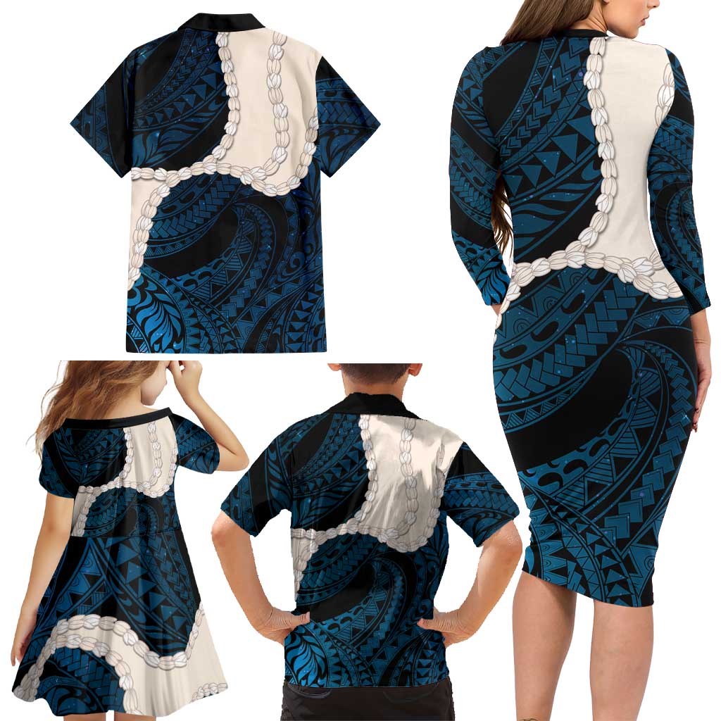Blue Galaxy Polynesia Tribal Octopus Tattoo Family Matching Long Sleeve Bodycon Dress and Hawaiian Shirt Pikake Lei Polynesian Pattern LT14 - Polynesian Pride