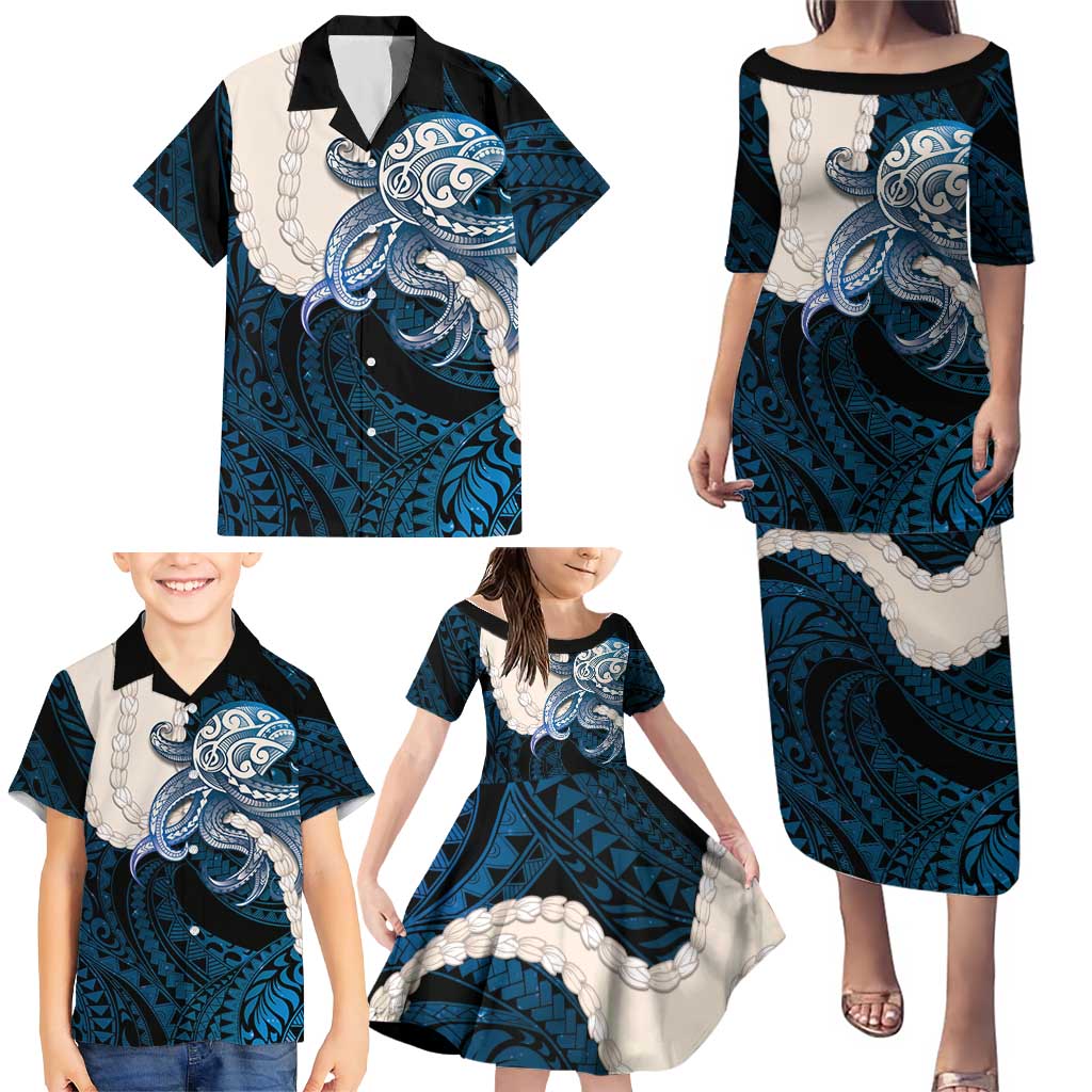 Blue Galaxy Polynesia Tribal Octopus Tattoo Family Matching Puletasi and Hawaiian Shirt Pikake Lei Polynesian Pattern LT14 - Polynesian Pride