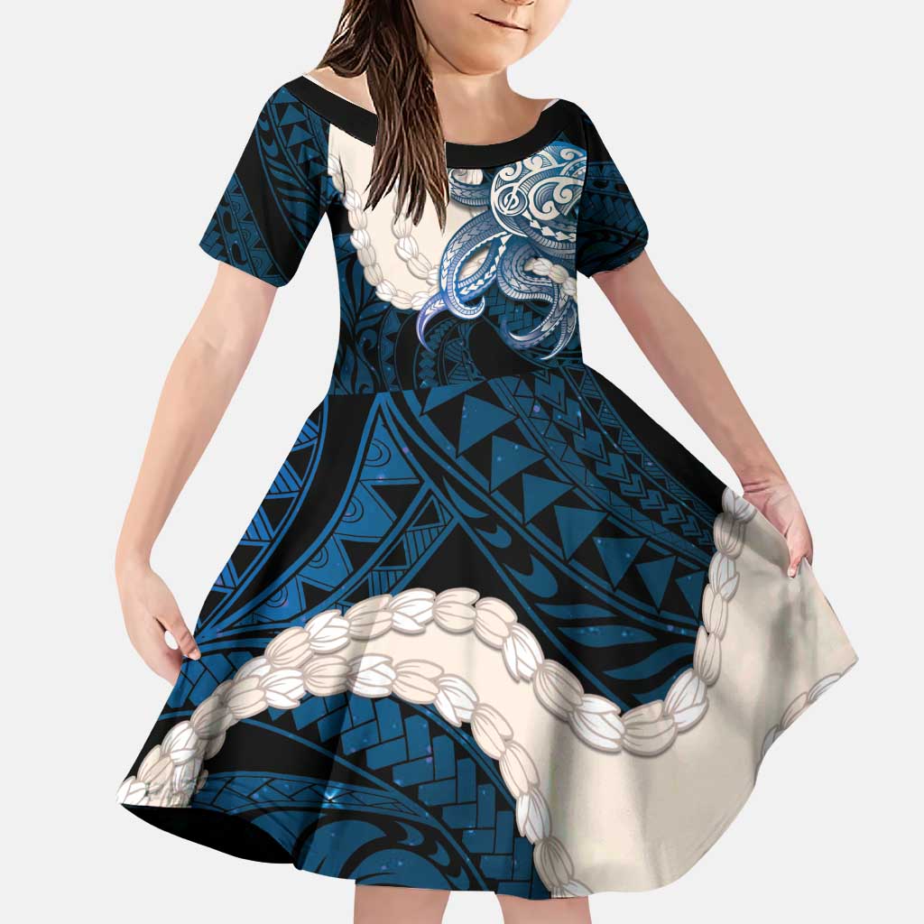 Blue Galaxy Polynesia Tribal Octopus Tattoo Family Matching Tank Maxi Dress and Hawaiian Shirt Pikake Lei Polynesian Pattern