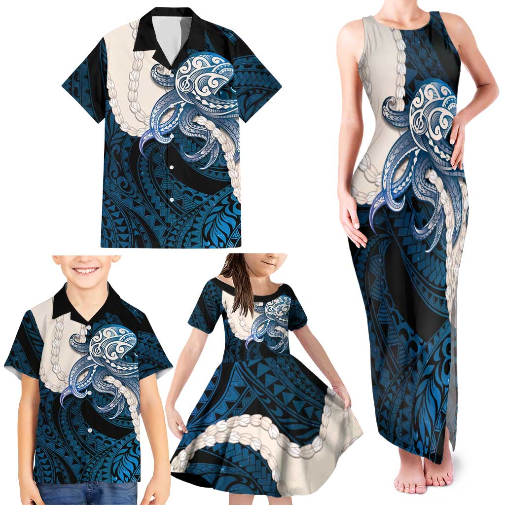 Blue Galaxy Polynesia Tribal Octopus Tattoo Family Matching Tank Maxi Dress and Hawaiian Shirt Pikake Lei Polynesian Pattern