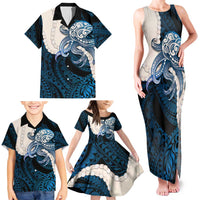 Blue Galaxy Polynesia Tribal Octopus Tattoo Family Matching Tank Maxi Dress and Hawaiian Shirt Pikake Lei Polynesian Pattern