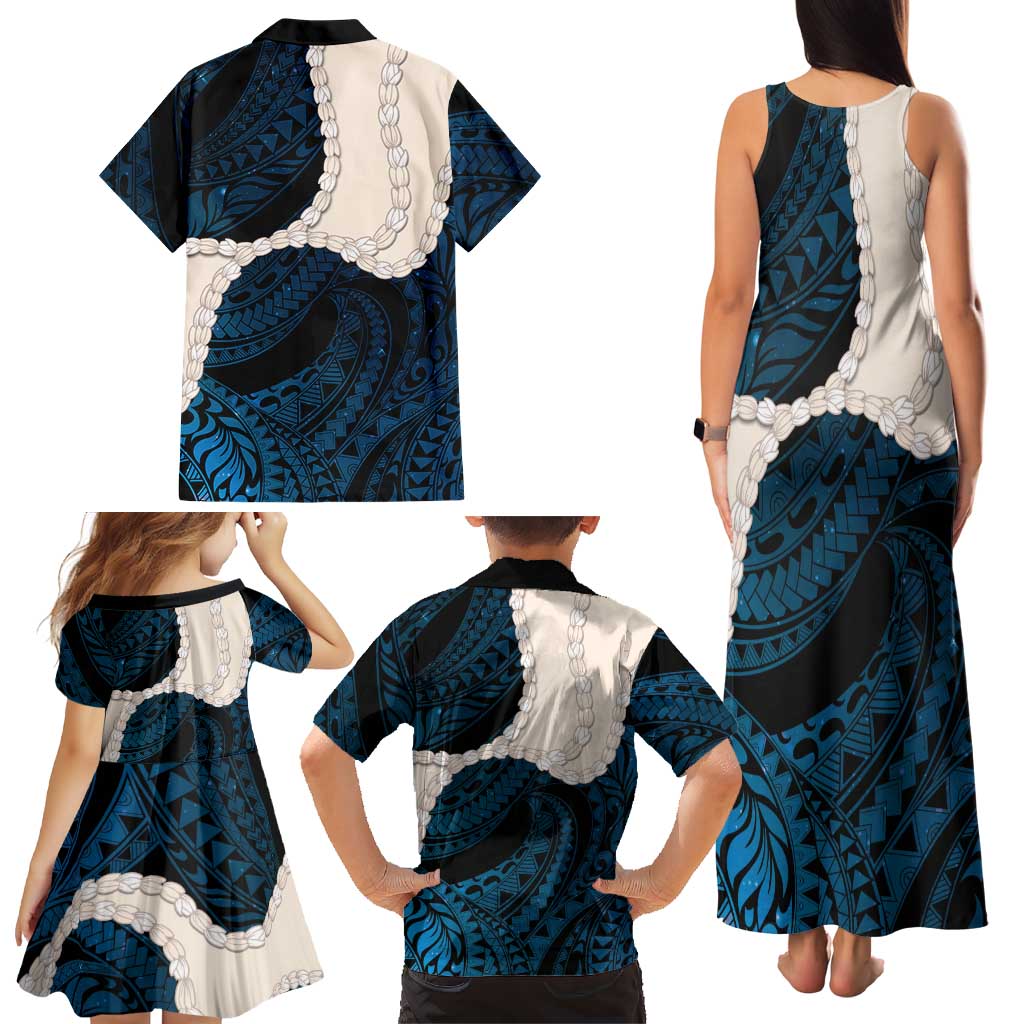 Blue Galaxy Polynesia Tribal Octopus Tattoo Family Matching Tank Maxi Dress and Hawaiian Shirt Pikake Lei Polynesian Pattern