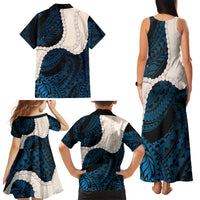 Blue Galaxy Polynesia Tribal Octopus Tattoo Family Matching Tank Maxi Dress and Hawaiian Shirt Pikake Lei Polynesian Pattern