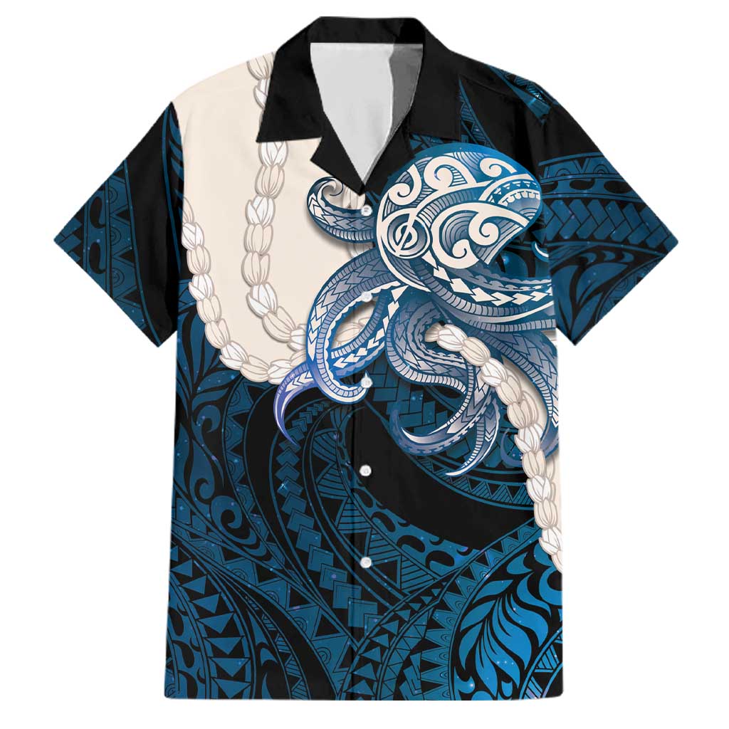 Blue Galaxy Polynesia Tribal Octopus Tattoo Family Matching Tank Maxi Dress and Hawaiian Shirt Pikake Lei Polynesian Pattern