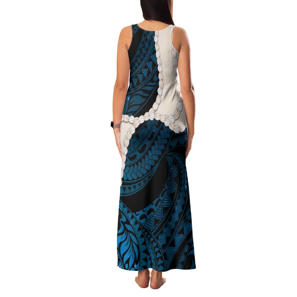 Blue Galaxy Polynesia Tribal Octopus Tattoo Family Matching Tank Maxi Dress and Hawaiian Shirt Pikake Lei Polynesian Pattern