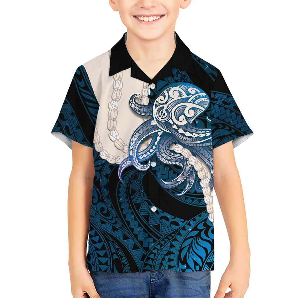 Blue Galaxy Polynesia Tribal Octopus Tattoo Family Matching Tank Maxi Dress and Hawaiian Shirt Pikake Lei Polynesian Pattern