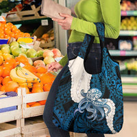 Blue Galaxy Polynesia Tribal Octopus Tattoo Grocery Bag Pikake Lei Polynesian Pattern