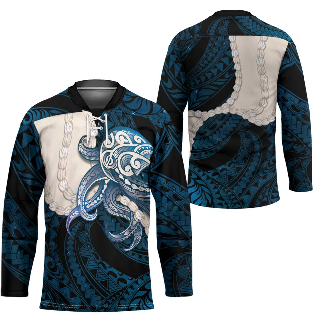 Blue Galaxy Polynesia Tribal Octopus Tattoo Hockey Jersey Pikake Lei Polynesian Pattern LT14 - Polynesian Pride