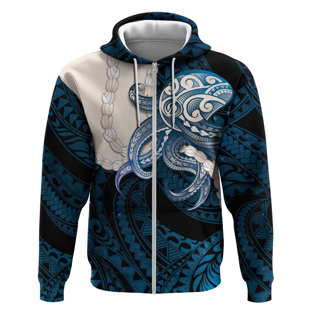 Blue Galaxy Polynesia Tribal Octopus Tattoo Hoodie Pikake Lei Polynesian Pattern LT14 Zip Hoodie Blue - Polynesian Pride