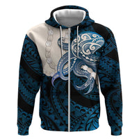 Blue Galaxy Polynesia Tribal Octopus Tattoo Hoodie Pikake Lei Polynesian Pattern LT14 Zip Hoodie Blue - Polynesian Pride