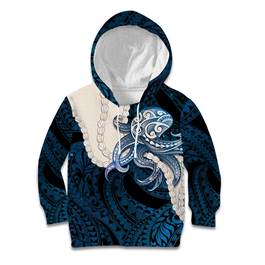 Blue Galaxy Polynesia Tribal Octopus Tattoo Kid Hoodie Pikake Lei Polynesian Pattern