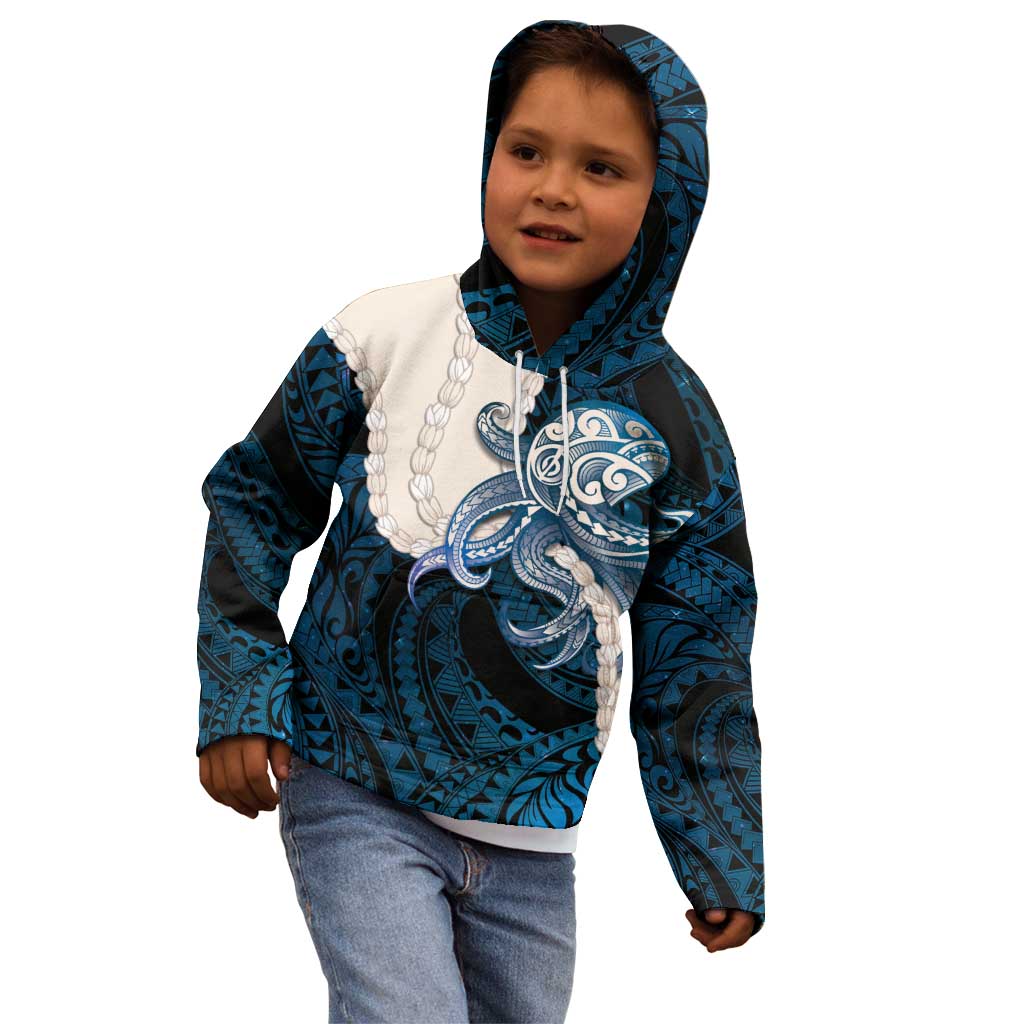 Blue Galaxy Polynesia Tribal Octopus Tattoo Kid Hoodie Pikake Lei Polynesian Pattern