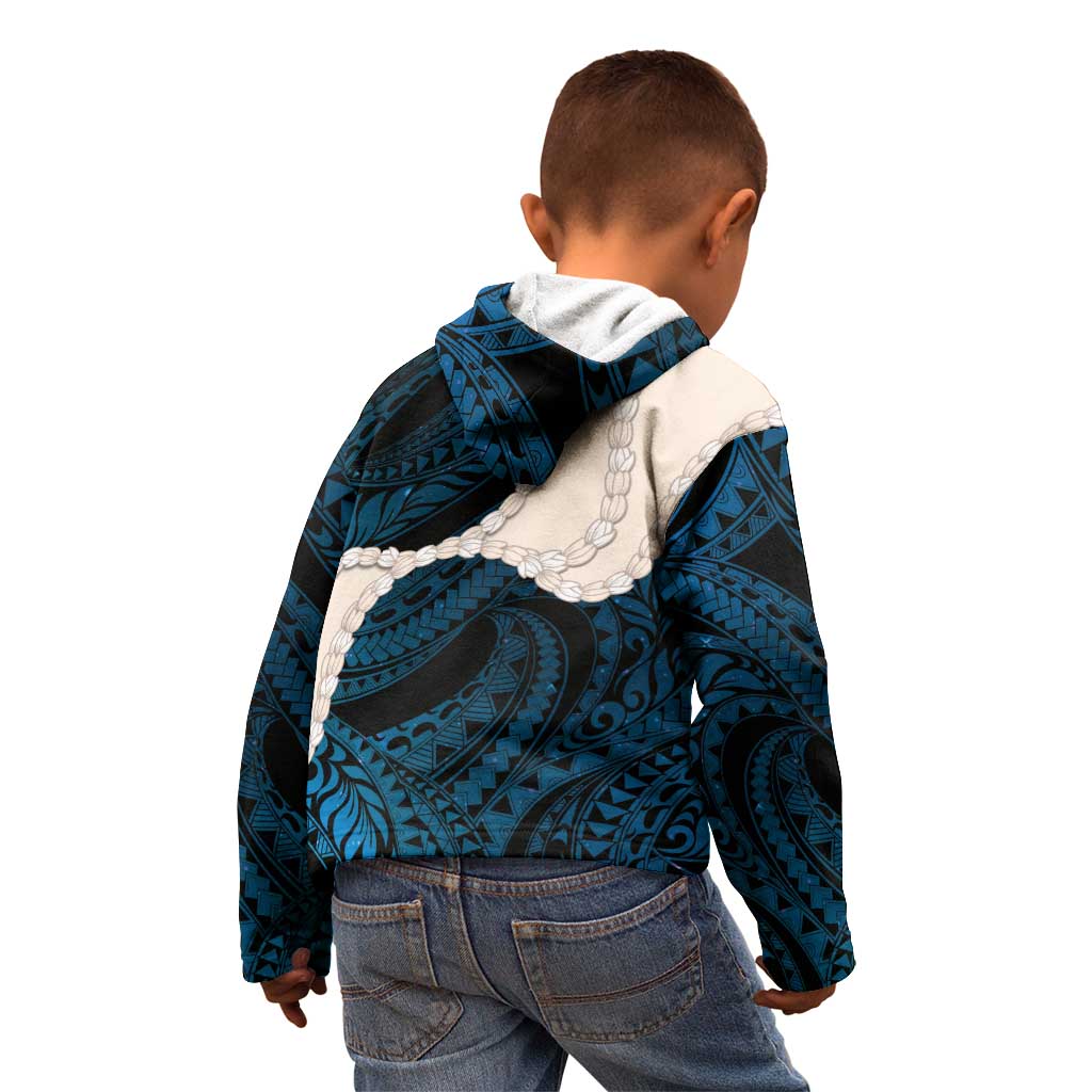 Blue Galaxy Polynesia Tribal Octopus Tattoo Kid Hoodie Pikake Lei Polynesian Pattern