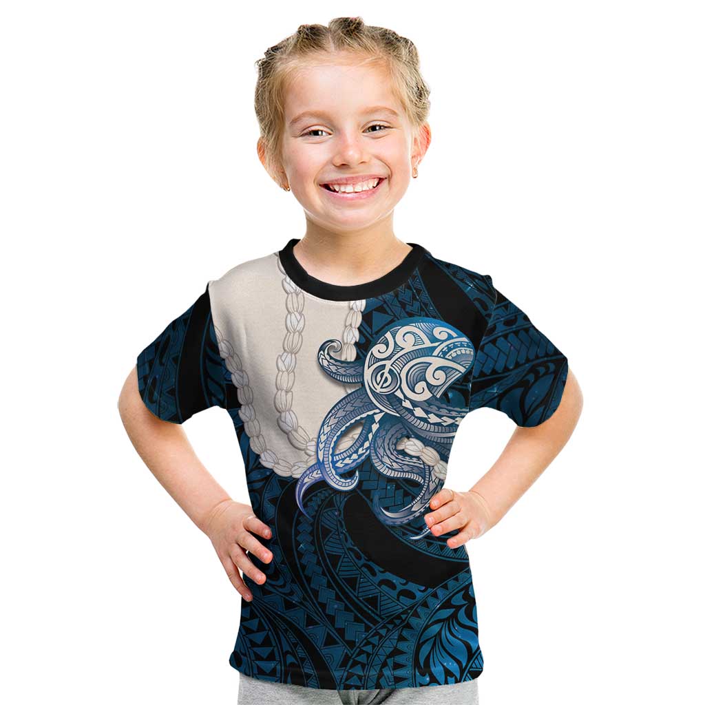 Blue Galaxy Polynesia Tribal Octopus Tattoo Kid T Shirt Pikake Lei Polynesian Pattern