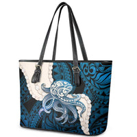 Blue Galaxy Polynesia Tribal Octopus Tattoo Leather Tote Bag Pikake Lei Polynesian Pattern LT14 - Polynesian Pride