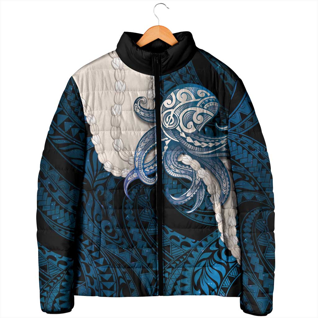 Blue Galaxy Polynesia Tribal Octopus Tattoo Padded Jacket Pikake Lei Polynesian Pattern