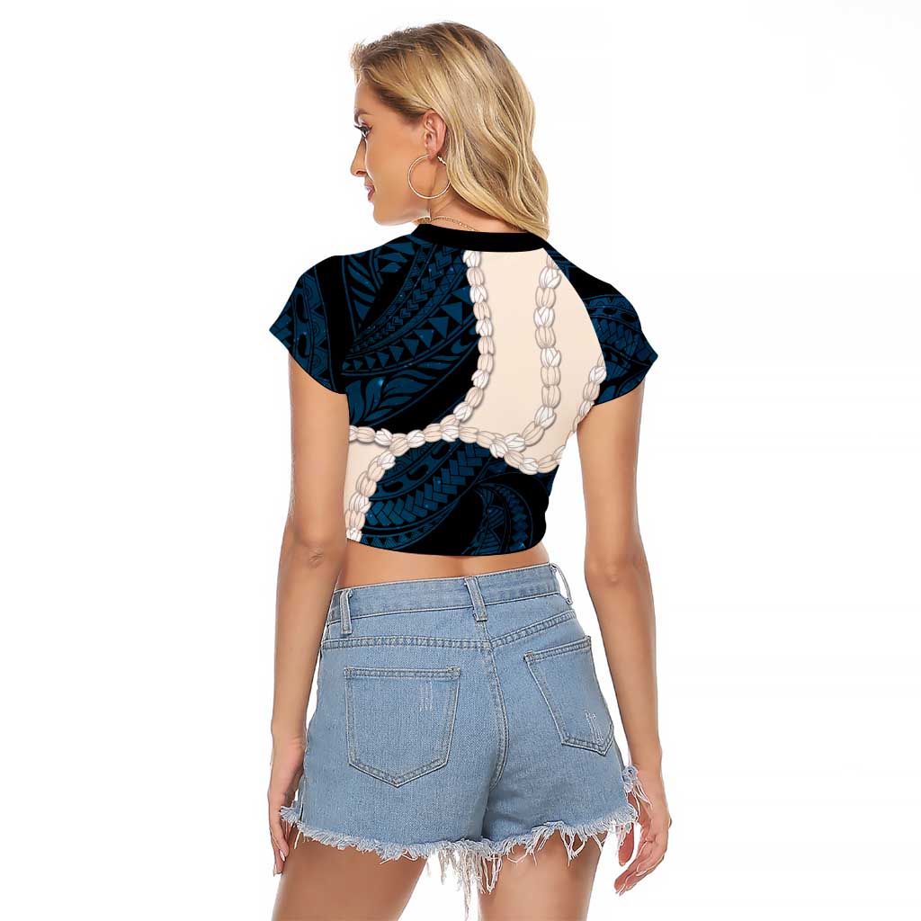 Blue Galaxy Polynesia Tribal Octopus Tattoo Raglan Cropped T Shirt Pikake Lei Polynesian Pattern