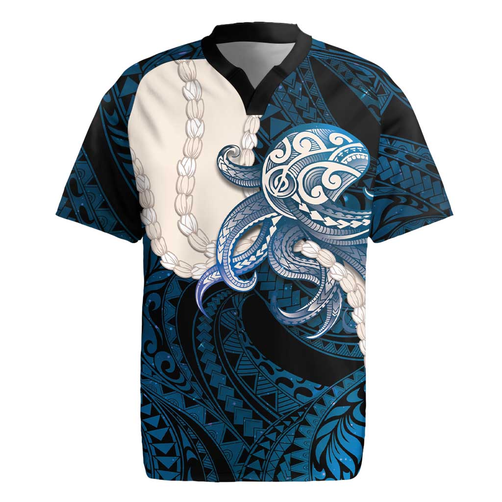 Blue Galaxy Polynesia Tribal Octopus Tattoo Rugby Jersey Pikake Lei Polynesian Pattern LT14 Blue - Polynesian Pride