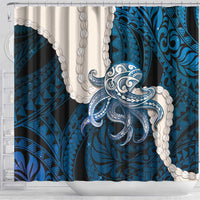 Blue Galaxy Polynesia Tribal Octopus Tattoo Shower Curtain Pikake Lei Polynesian Pattern