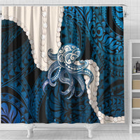 Blue Galaxy Polynesia Tribal Octopus Tattoo Shower Curtain Pikake Lei Polynesian Pattern
