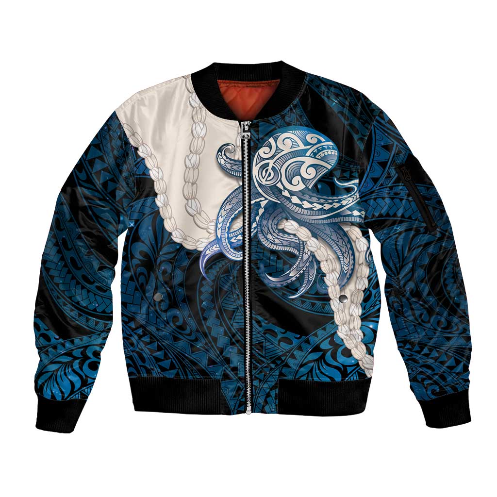 Blue Galaxy Polynesia Tribal Octopus Tattoo Sleeve Zip Bomber Jacket Pikake Lei Polynesian Pattern LT14 Unisex Blue - Polynesian Pride