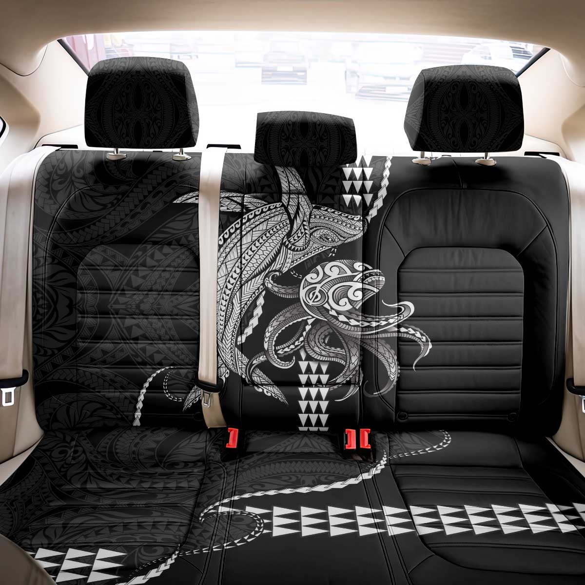 Kanaloa Aloha Hawaii Back Car Seat Cover Humpback Whale Octopus Tattoo Kakau Pattern LT14 - Polynesian Pride