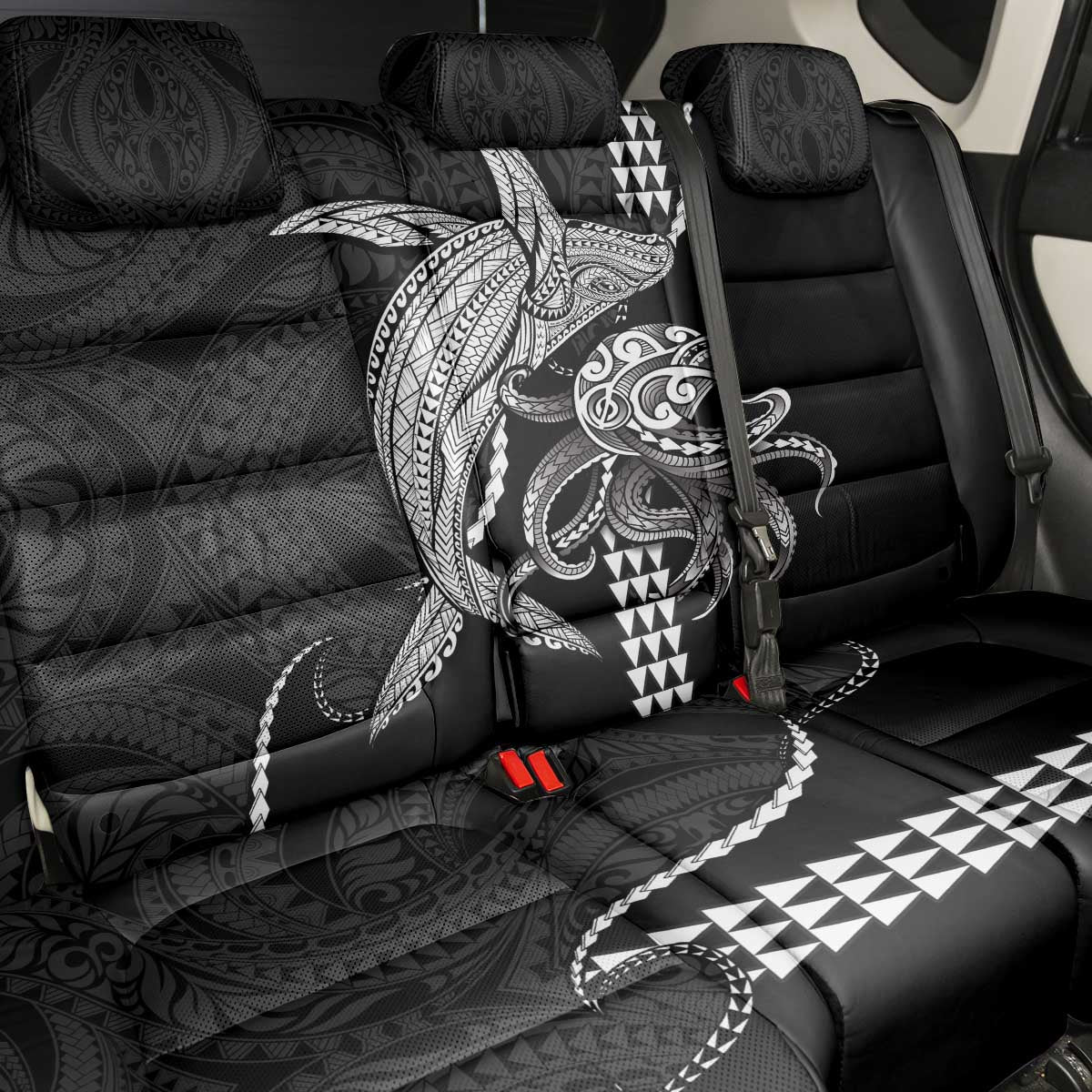 Kanaloa Aloha Hawaii Back Car Seat Cover Humpback Whale Octopus Tattoo Kakau Pattern LT14 - Polynesian Pride