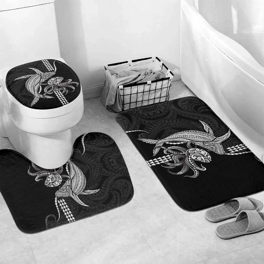 Kanaloa Aloha Hawaii Bathroom Set Humpback Whale Octopus Tattoo Kakau Pattern LT14 Mat Set Only (3 pcs) One Size Black - Polynesian Pride