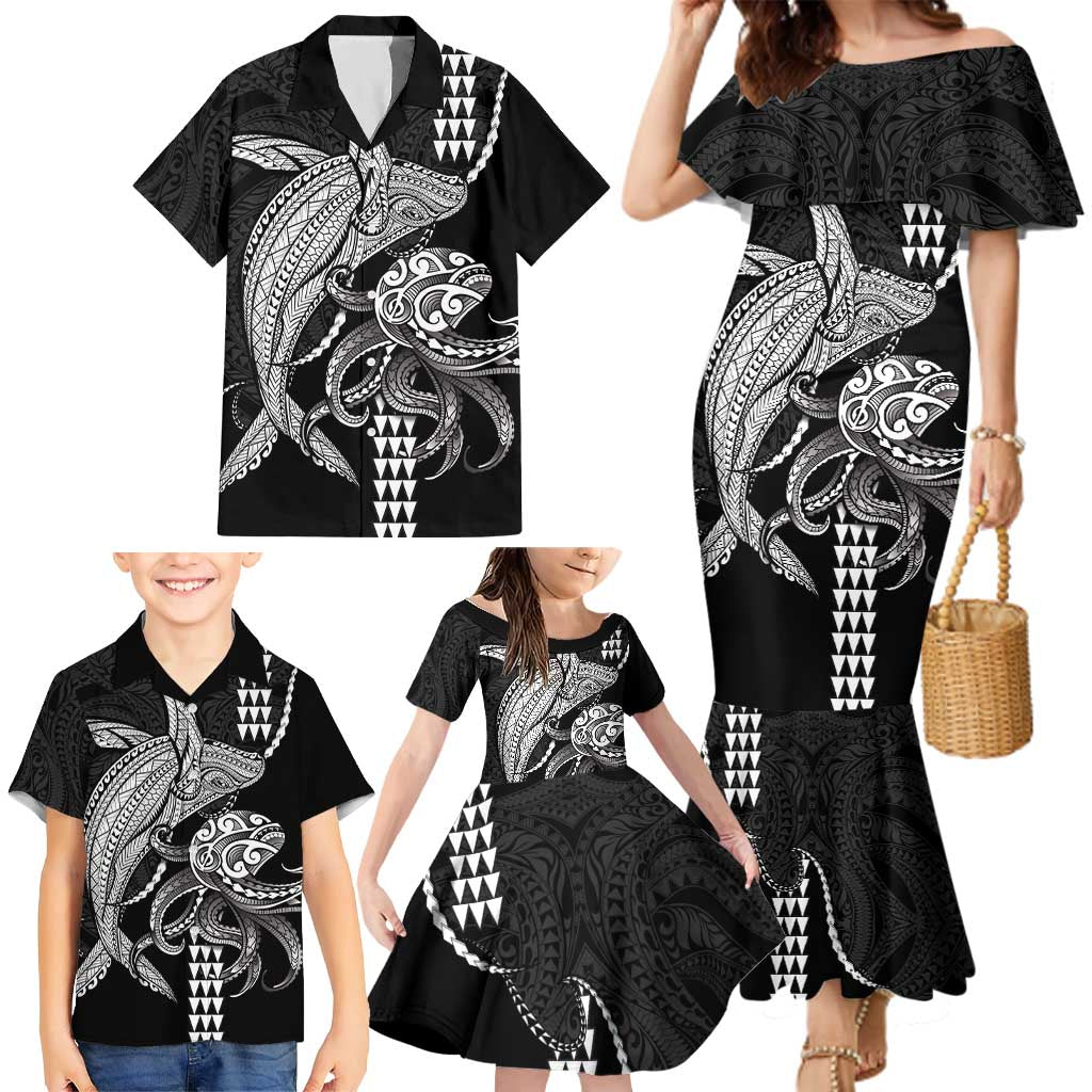 Kanaloa Aloha Hawaii Family Matching Mermaid Dress and Hawaiian Shirt Humpback Whale Octopus Tattoo Kakau Pattern LT14 - Polynesian Pride