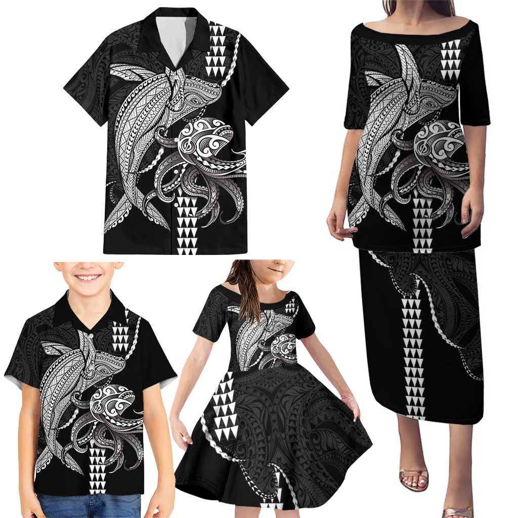 Kanaloa Aloha Hawaii Family Matching Puletasi and Hawaiian Shirt Humpback Whale Octopus Tattoo Kakau Pattern LT14 - Polynesian Pride