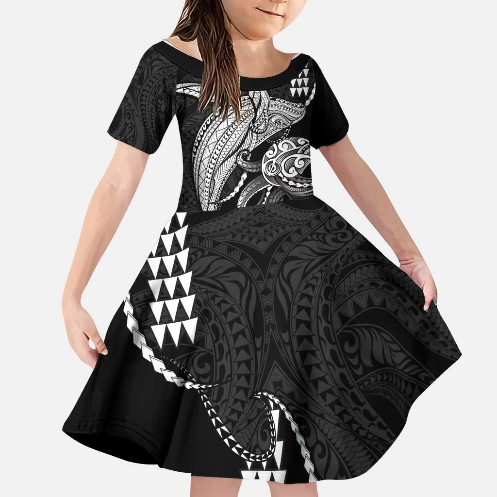 Kanaloa Aloha Hawaii Family Matching Short Sleeve Bodycon Dress and Hawaiian Shirt Humpback Whale Octopus Tattoo Kakau Pattern
