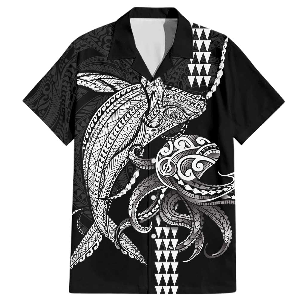 Kanaloa Aloha Hawaii Family Matching Short Sleeve Bodycon Dress and Hawaiian Shirt Humpback Whale Octopus Tattoo Kakau Pattern