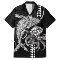 Kanaloa Aloha Hawaii Family Matching Short Sleeve Bodycon Dress and Hawaiian Shirt Humpback Whale Octopus Tattoo Kakau Pattern