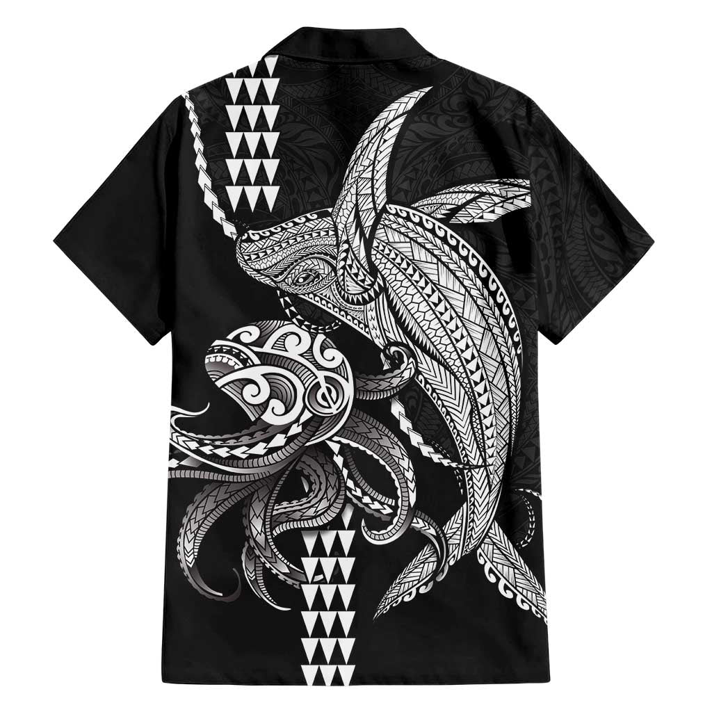 Kanaloa Aloha Hawaii Family Matching Short Sleeve Bodycon Dress and Hawaiian Shirt Humpback Whale Octopus Tattoo Kakau Pattern