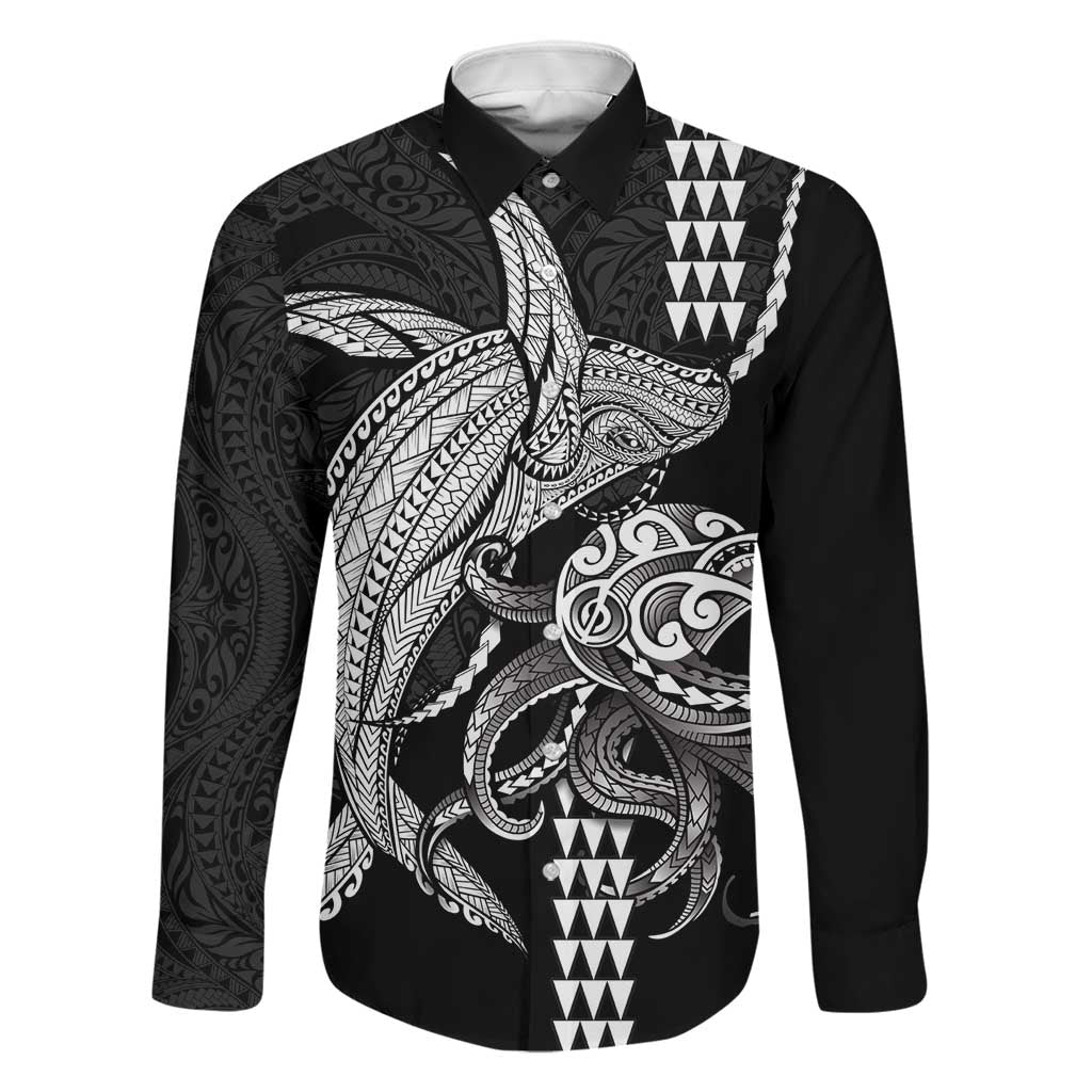 Kanaloa Aloha Hawaii Family Matching Short Sleeve Bodycon Dress and Hawaiian Shirt Humpback Whale Octopus Tattoo Kakau Pattern