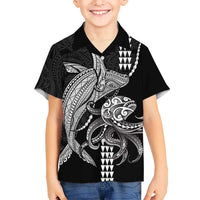 Kanaloa Aloha Hawaii Family Matching Short Sleeve Bodycon Dress and Hawaiian Shirt Humpback Whale Octopus Tattoo Kakau Pattern