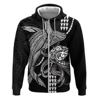 Kanaloa Aloha Hawaii Hoodie Humpback Whale Octopus Tattoo Kakau Pattern LT14 Zip Hoodie Black - Polynesian Pride