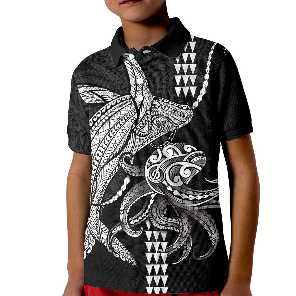 Kanaloa Aloha Hawaii Kid Polo Shirt Humpback Whale Octopus Tattoo Kakau Pattern