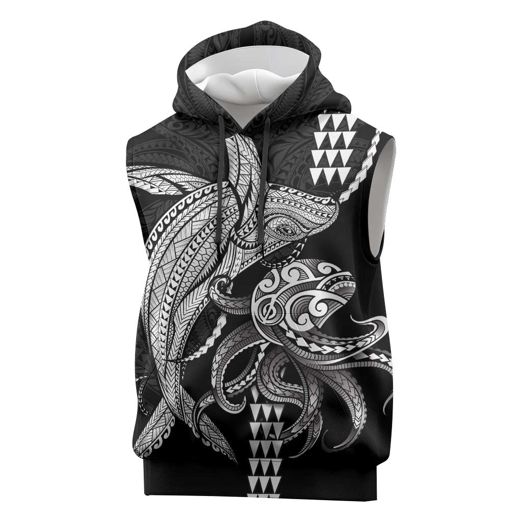 Kanaloa Aloha Hawaii Sleeveless Hoodie Humpback Whale Octopus Tattoo Kakau Pattern LT14 Black - Polynesian Pride