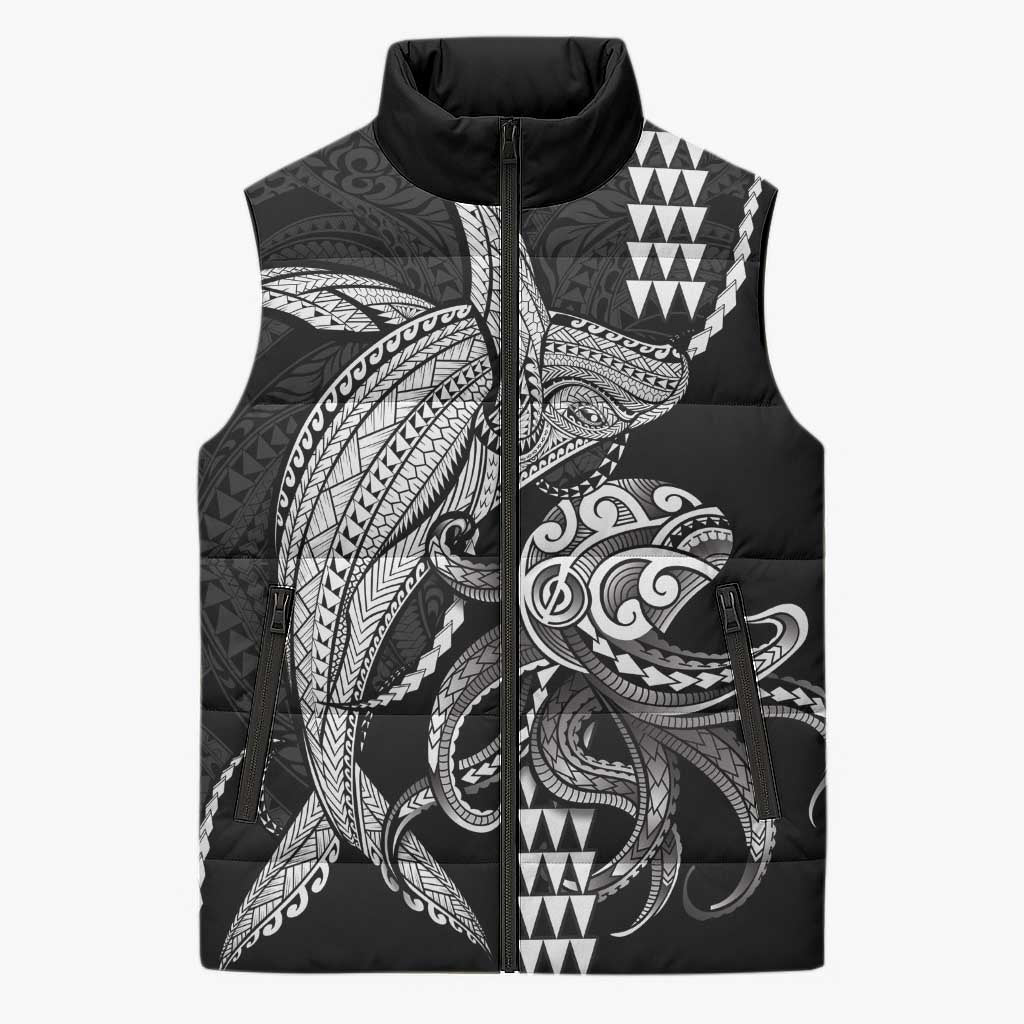 Kanaloa Aloha Hawaii Sleeveless Puffer Jacket Humpback Whale Octopus Tattoo Kakau Pattern